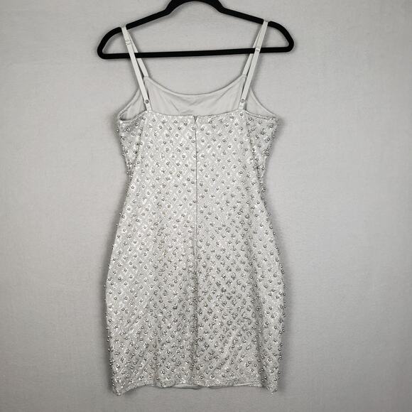 Lascana For Venus Sz L Silver Sparkle Bodycon Mini Dress Bling Sequin NYE Party - Picture 2 of 11